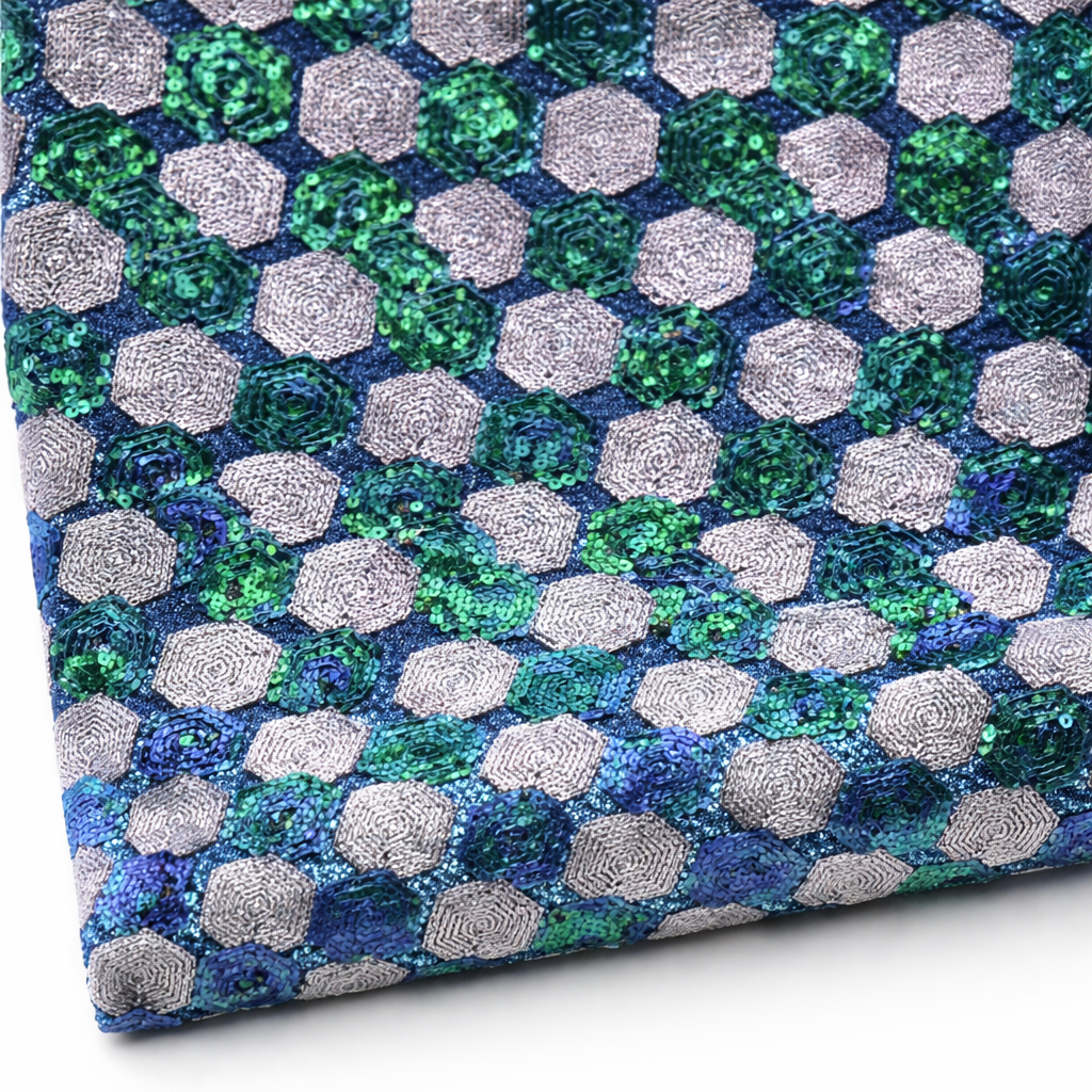 Quality Hexagon Pattern Sequin Embellished Fabric